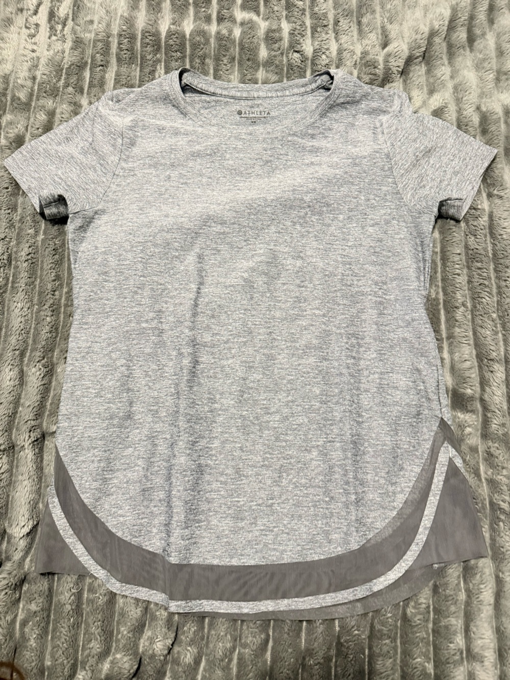 Athleta Heather Gray Short Sleeve Tee with Mesh Hem